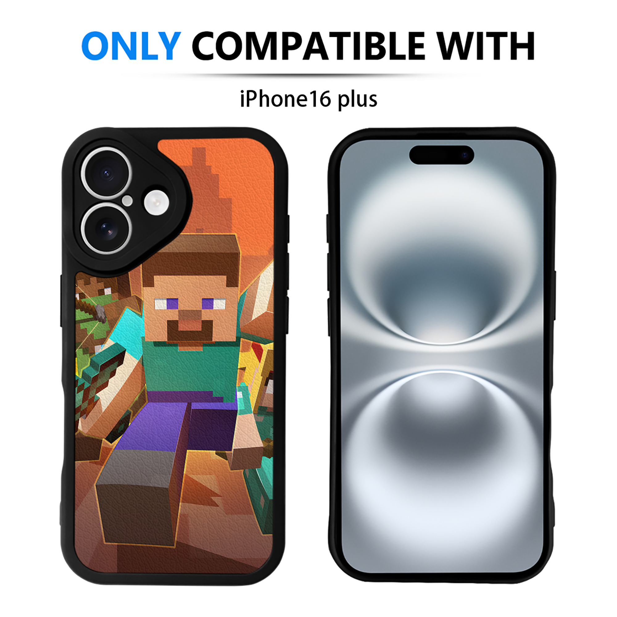 （画像用） マインクラフト ブロックの世界 Minecraft MC Block world 【iPhone 16シリーズ対応】シリコンスマホケース（レザー調） 材質：シリコン